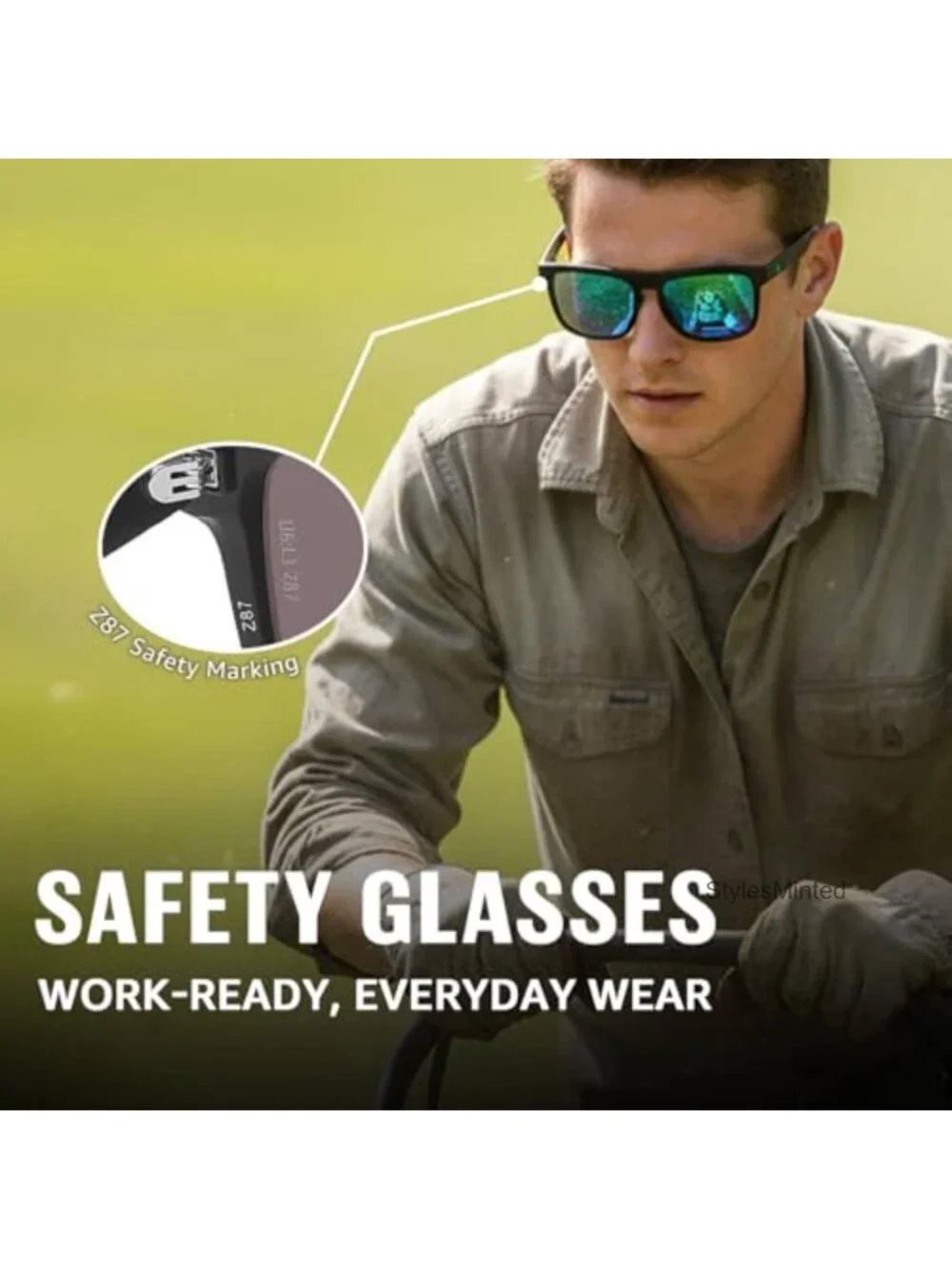 ANSI Z87.1 Polarized Safety Sunglasses with UV400 Protection Square Frame